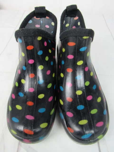 Capelli New York Women's Black w/Multicolor Polka Dots Ankle Rain Boots Size 8