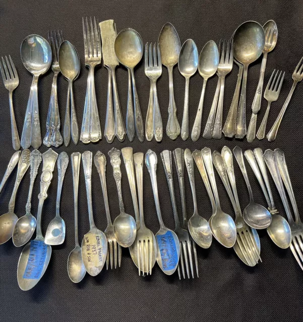 vintage silver plate flatware lot.  50 Pieces. Mixed Patterns.