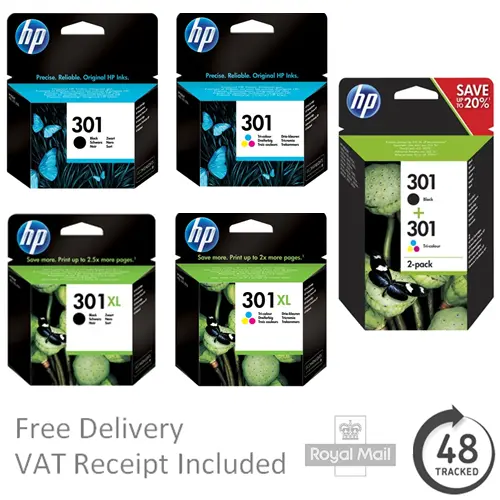 HP 301 or 301XL Black & Tri-Colour Ink Cartridges for Deskjet 2540 Printer