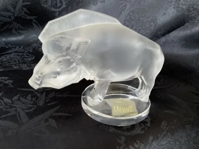 Vintage Lalique Crystal Wild Boar Pig Frosted Figurine, Made in France