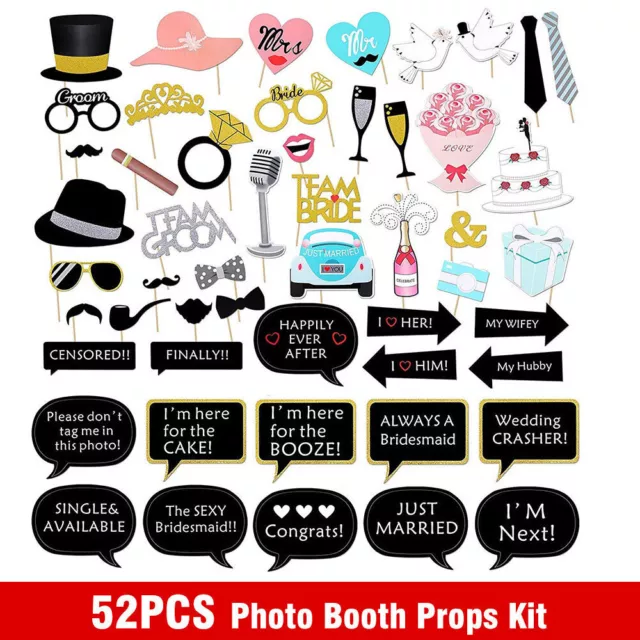 52 Photo Booth Props Birthday Wedding Hen Party Selfie Photography Favor Decor