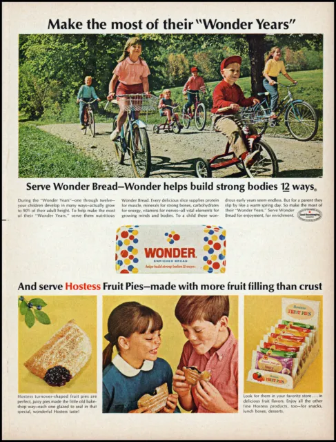 1966 Wonder Bread kids bicyles tricycle Hostess pies retro photo print ad L14