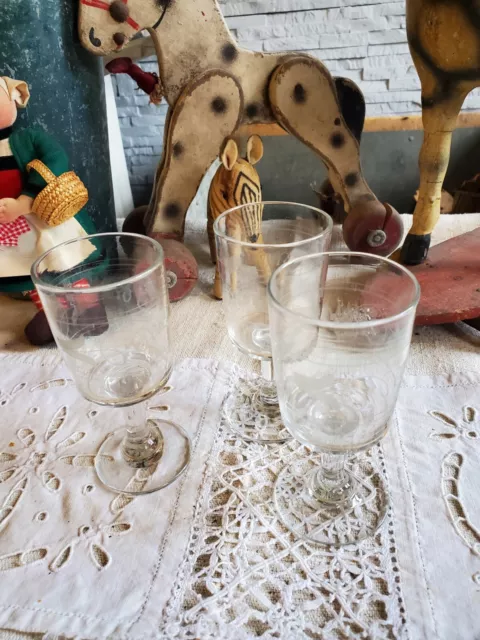 Lot de 3 verres a pied anciens serigraphiés xix èm ? h 12.3 cm