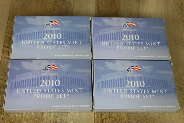(4) 2010 US Mint Proof 14 Piece Clad Sets w/ National Park Quarters & Presidents
