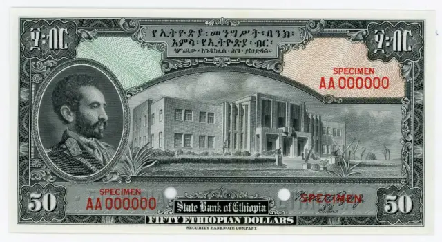NobleSpirit No Reserve (JM) State Bank of Ethiopia $50 SPECIMEN Choice CU