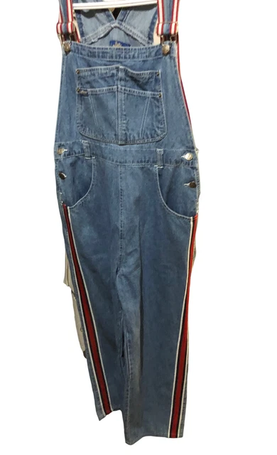 Vintage Women M Denim Bib Overalls Red White Stripe Carpenter LA Blues Rare