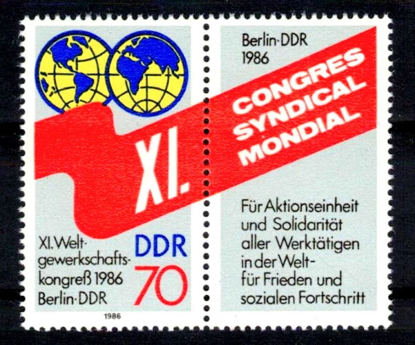 DDR 3049 WZd 688 , postfrisch / ** / Gewerkschaft , Kongress Berlin