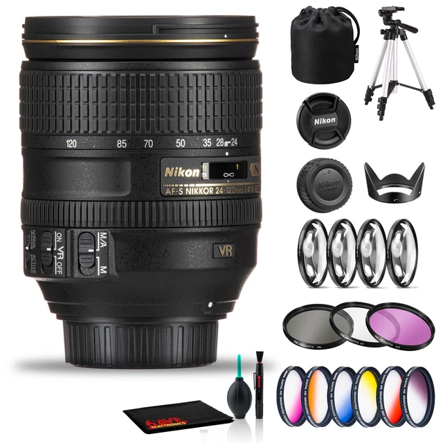 Nikon AF-S NIKKOR 24-120mm f/4G ED VR Lens Includes Filter Kits and Tripod