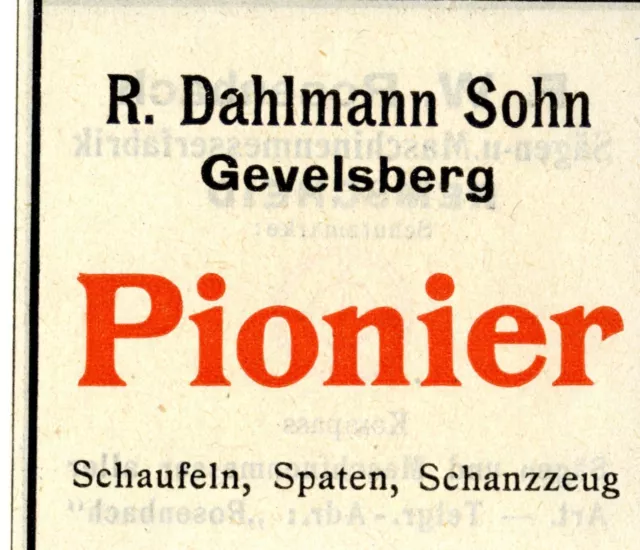 R. Dahlmann Sohn Gevelsberg SCHAUFELN SPATEN SCHANZZEUG Trademark 1908