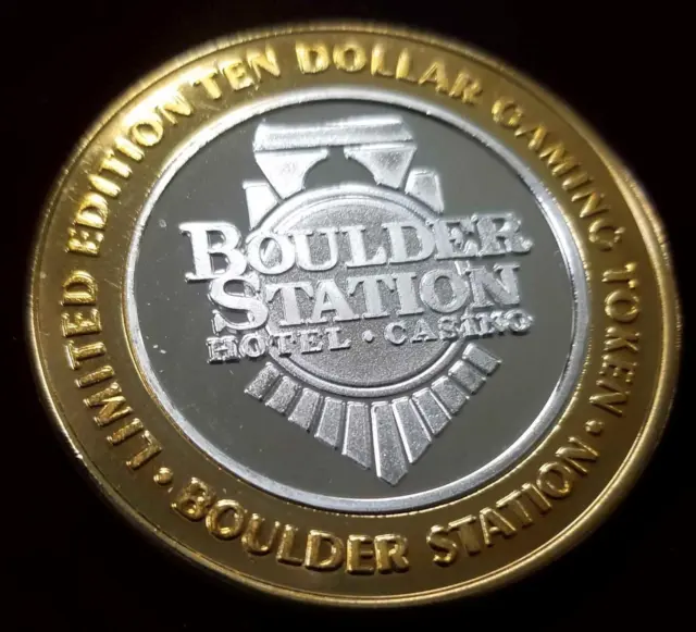 .999 $10 Silver Strike | Gaming Token | Las Vegas | Boulder Station | Logo