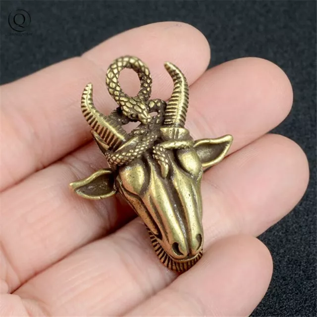 Chinese Collection old Asian Antiques pure brass Antelope head Small pendant
