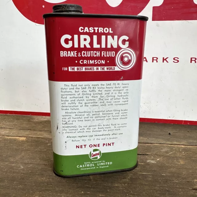 Castrol Girling Brake Fluid Tin Crimson Pint NOS