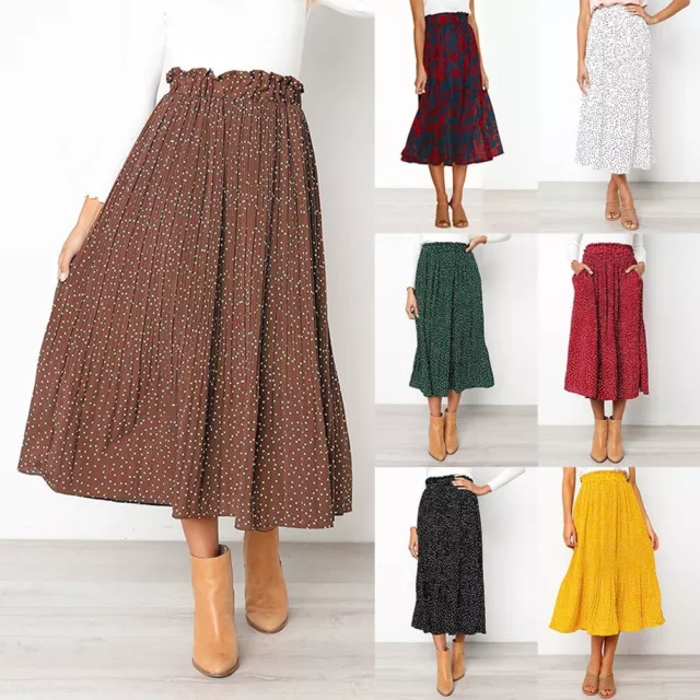 Summer Swing Pleated Skirt with Elastic Waist and Polka Dot Design for Women