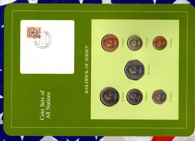Coin Sets of All Nations Jersey w/card 1985-1988 UNC £1 1987 St OUEN 10K Mint