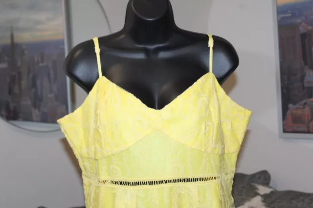 Boohoo Yellow Spaghetti Strap Plus Crochet Lace Midi Skater Dress.  Sz.16 3