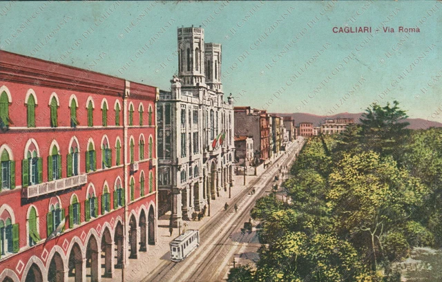 1930 CAGLIARI Via Roma TRAM Cartolina animata