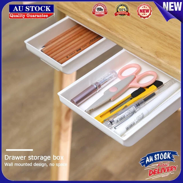 Under Desk Stationery Organizer Pen Tray Self-adhesive Table Drawer Storage Box