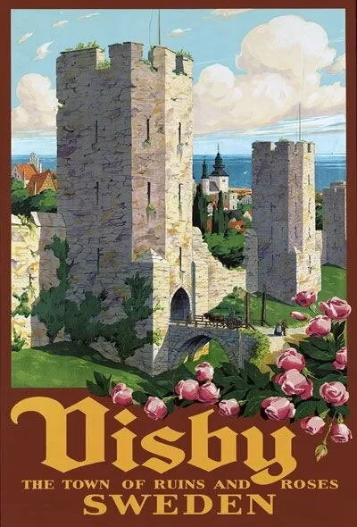84415 Vintage Sweden Visby Tour Travel Wall Print Poster UK