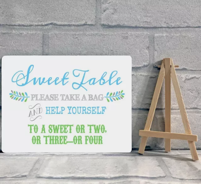 A5 Sweet Table Candy Stall Cart Buffet Jar Sign Wedding Party - Various Colours