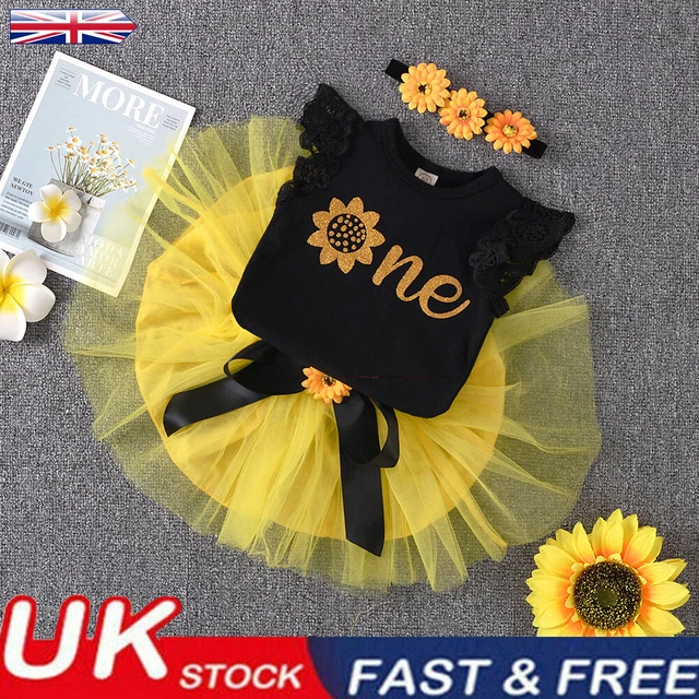 Baby Girl First 1st Birthday Outfit Tutu Skirt Dress + Headband Cake Smash Party