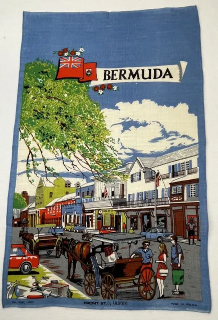 Vintage Pure Irish Linen Tea Towel  Front St Bermuda by Ulster Weavers NEW