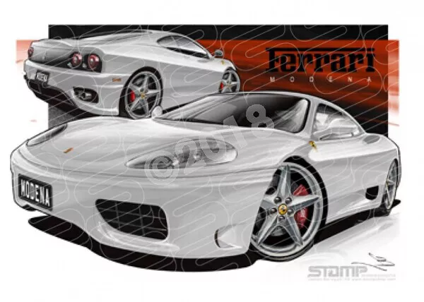 Euro Super Car FERRARI MODENA WHITE A2 FRAMED PRINT (UR032)