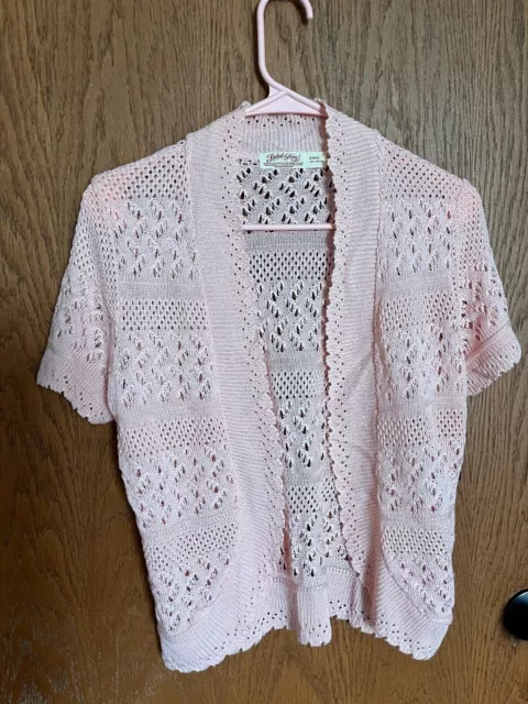 Women's Small Knitted Cardigan Shawl Pink Short Sleeve Faded Glory NWT Size 4-6