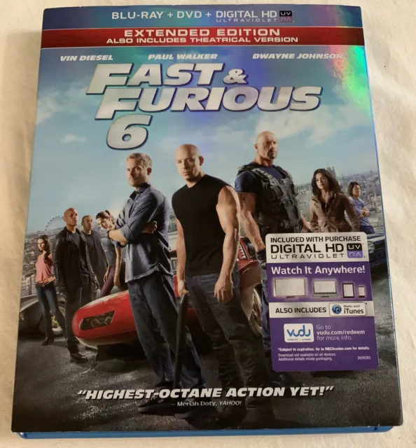 Fast & Furious 6 Extended Edition (Blu-Ray + DVD, 2013) Tested Paul Walker