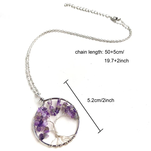 Amethyst Gem Stone Tree Of Life Water-Drop Necklace Chakra Reiki Healing Amulet 2
