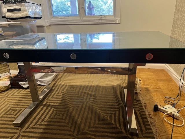 Williams Sonoma black wood Mason desk with Pottery Barn Polished Chrome Base