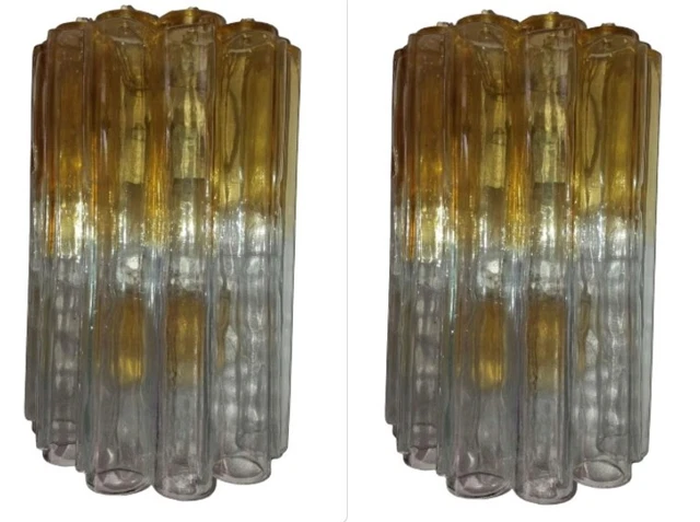 Venini Tronchi Toni Zuccheri Rare Pair Wall Lamp  Glass Mid Century Original