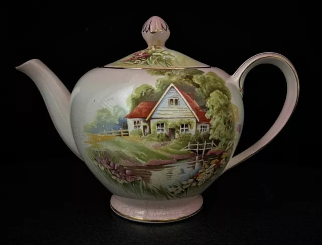 Vintage Royal Winton Grimwades England Red Roof Cottage Albans Red Teapot & Lid
