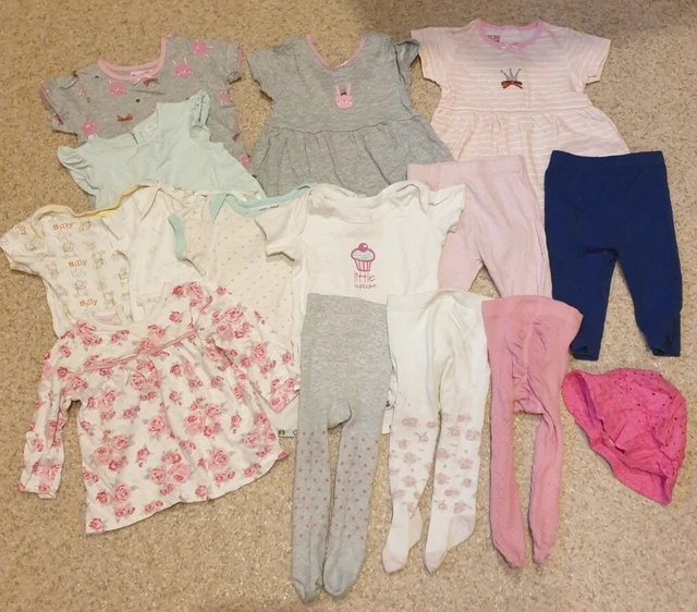 Baby girl 3-6 months bundle clothes baby grow dress hat spring trousers tshirts