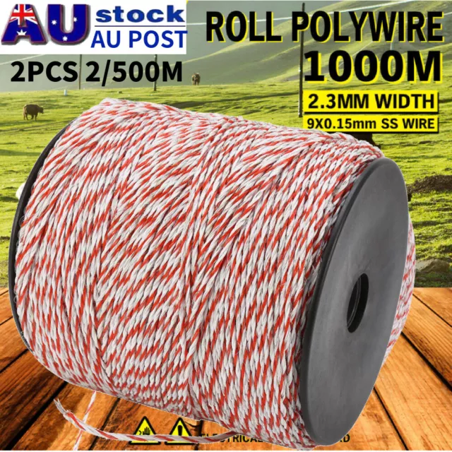 1000M Roll Polywire Electric Fence Stainless Poly Wire Energiser Insulator AU