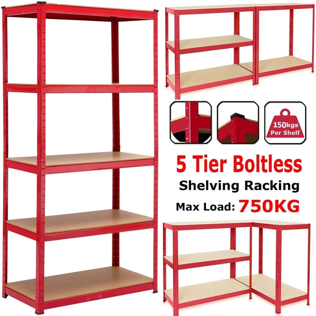 Scaffali da garage 5 livelli scaffalature resistenti scaffalature senza bulloni unità di stoccaggio Regno Unito