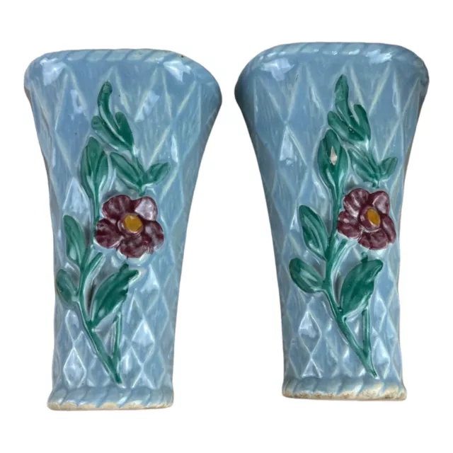 Vintage Pair of Floral Wall Pockets