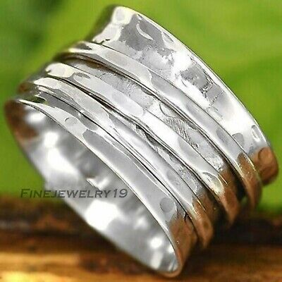 Solid 925 Sterling Silver Wide Band Spinner Ring Meditation Statement Ring GN925