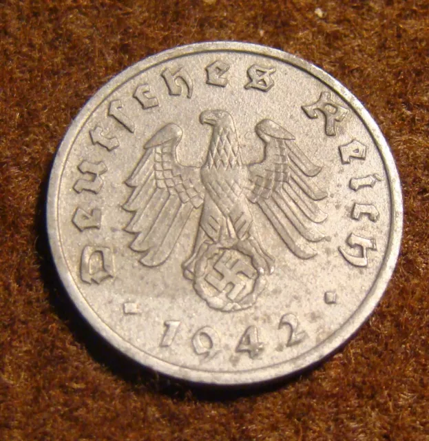 1942 A German 1 Pfennig  Reichspfennig Deutsches Reich Nazi coin nice condition