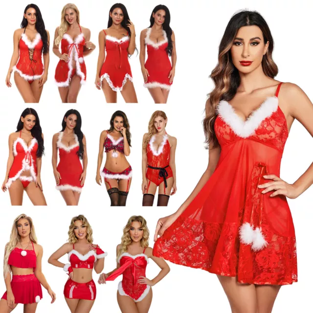 Womens Sexy Lingerie Christmas Uniform Cosplay Costume Babydoll Dress Sleepwear