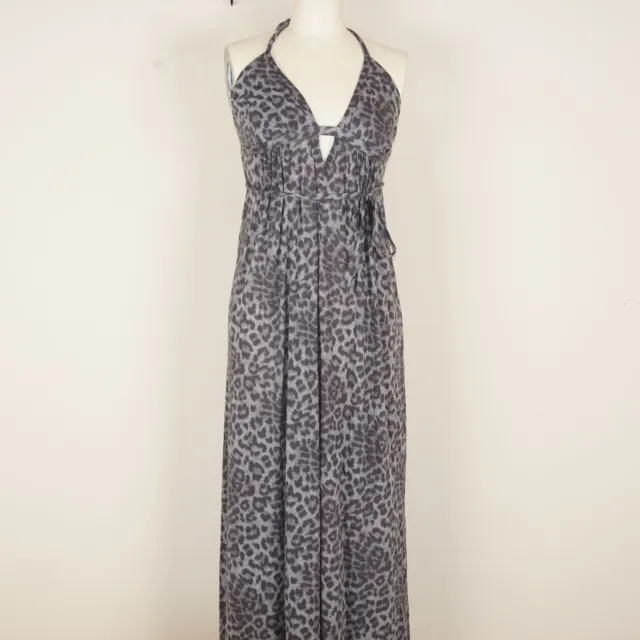 Rebecca Taylor Snow Leopard Gray Semi-Sheer Knit Maxi Dress Womens Sz S