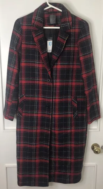 PRIMARK RED TARTAN Blazer Size 12 Navy Green Check Open Plaid