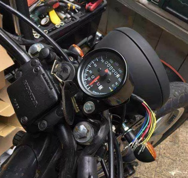 Tachimetro contakm chilometri con spie moto cafe racer custom bobber nero