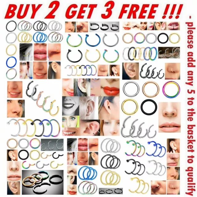 Surgical Steel Nose Ring Lip Nose Rings Cartilage Tragus Helix Ear Piercing Hoop