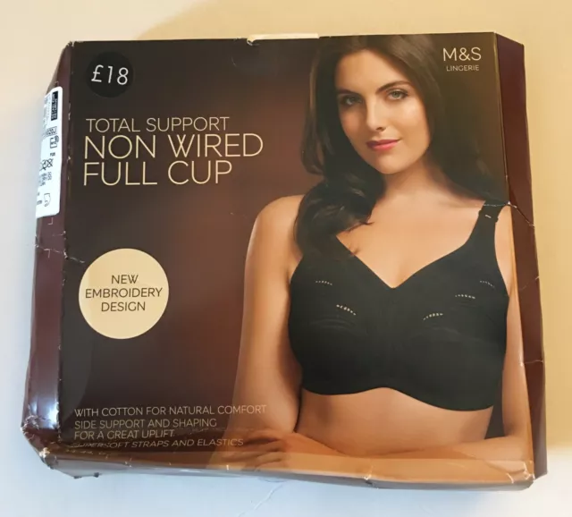 New M&S Black Lace Non Wired Non Padded Total Support Full Cup Bra