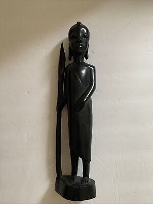 Tanganyika African tribal very heavy ebony carved wood  Figurine 12” W/ Tags VTG