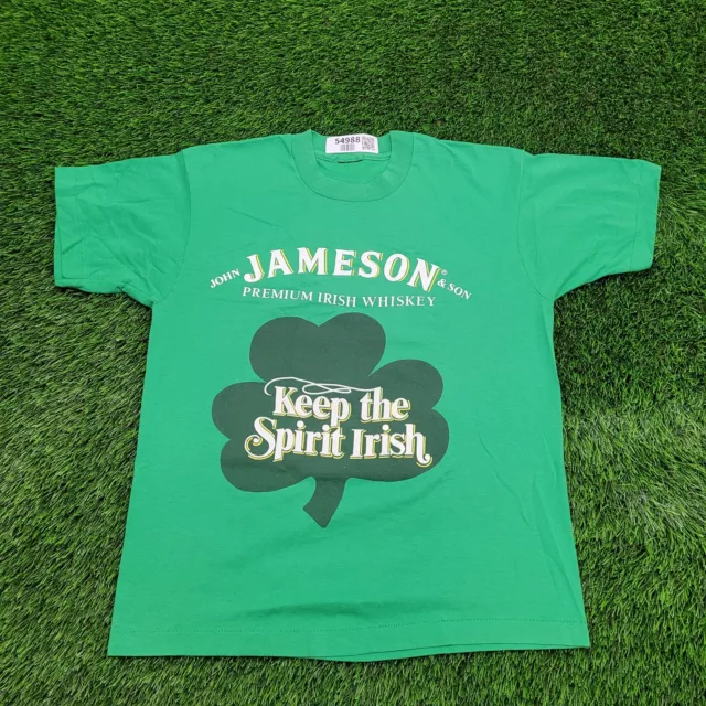 Vintage Jameson-Whiskey Irish-Pride Shirt M-Short 20x25 Shamrock Green Alcoholic