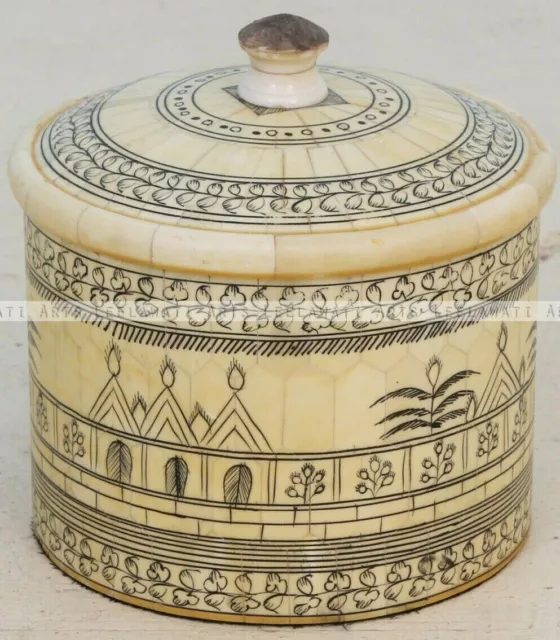 Wood Bone Inlay Round Hand Panted Decorative Gifts Box