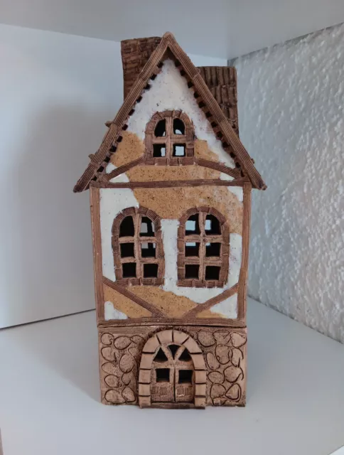 🏚Teekerzen Lichterhaus - sehr schöne Handarbeit aus Ton Höhe 26 cm 🏘 NEU