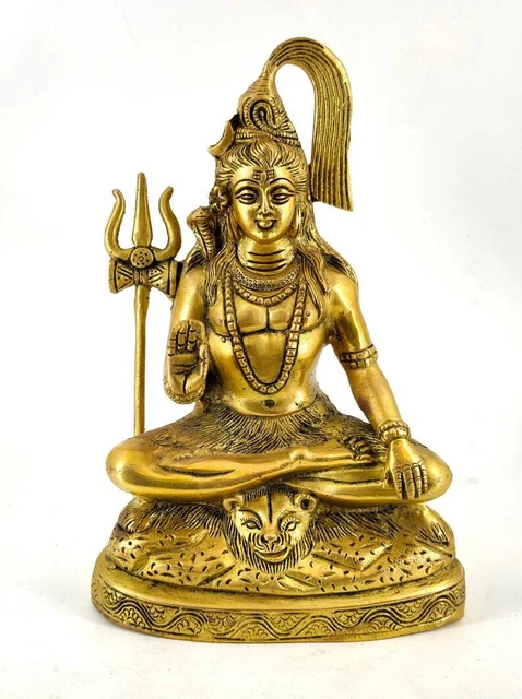 Statue Du Dieu Hindou Seigneur Shiva En Méditation - Figurine Polyrésine Antique, Taille Moyenne, Multicolore