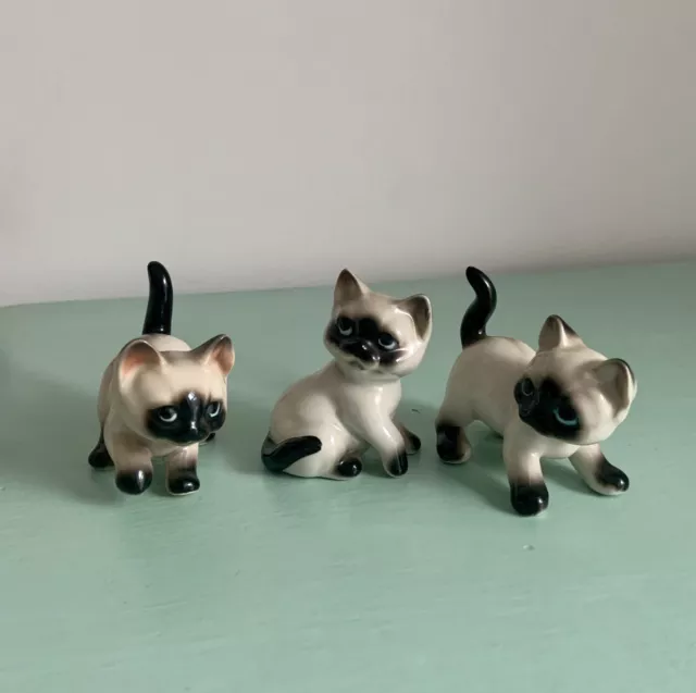 Vintage Siamese Cat Kitten Trio Ornaments